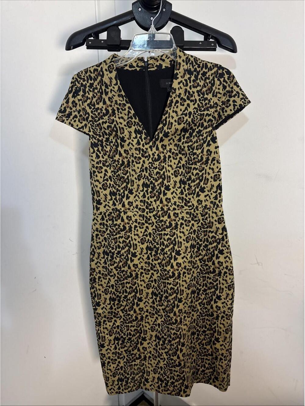 NWT J. Crew Size 8 Leopard V-neck Sheath‎ Dress Cap Sleeves AK630 Spring 2020